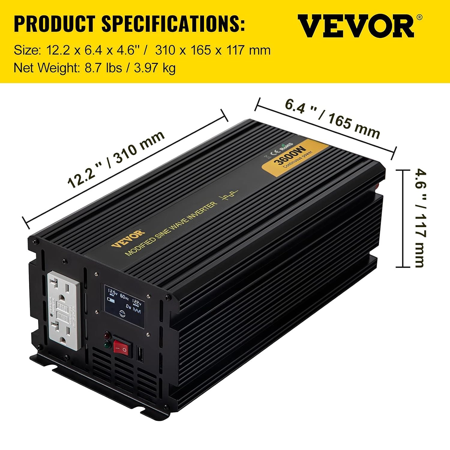 3600W Modified Sine Wave Power Inverter with LCD Display Z28692