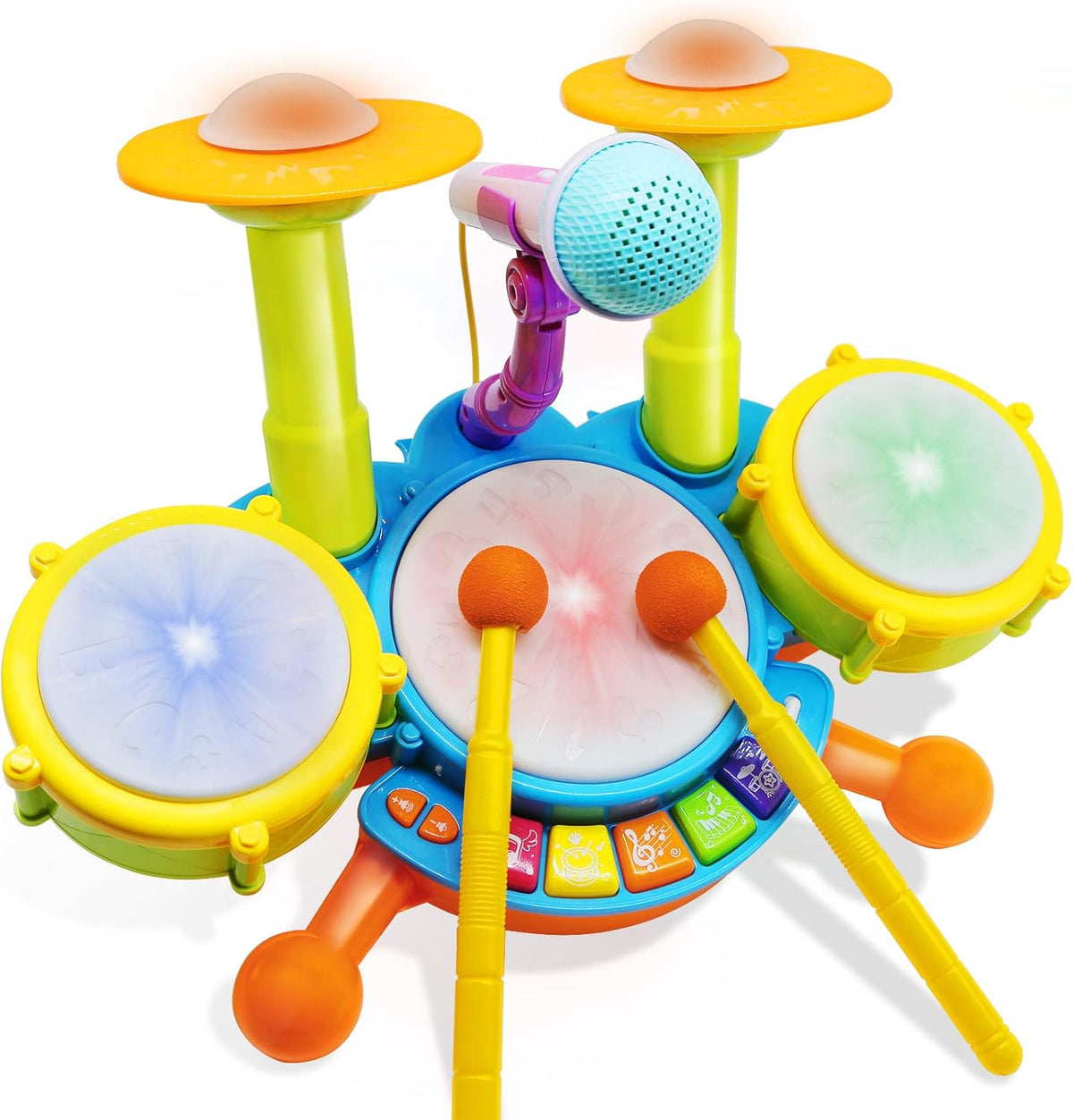 Kids Drum Set with 2 Drum Sticks and Microphone S99468