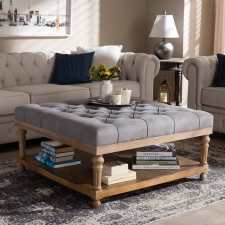 Grey Linen Fabric Cocktail Ottoman Y9669