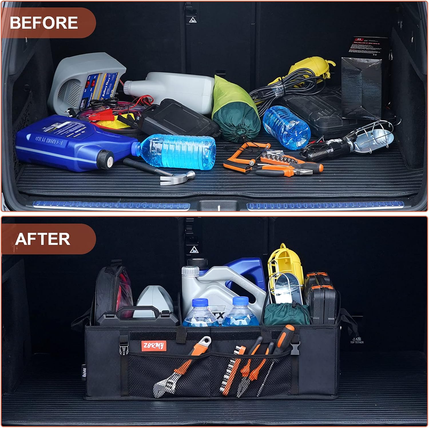 Trunk Organizer with 4 Adjustable Compartments Foldable Portable Car Organizer G63433