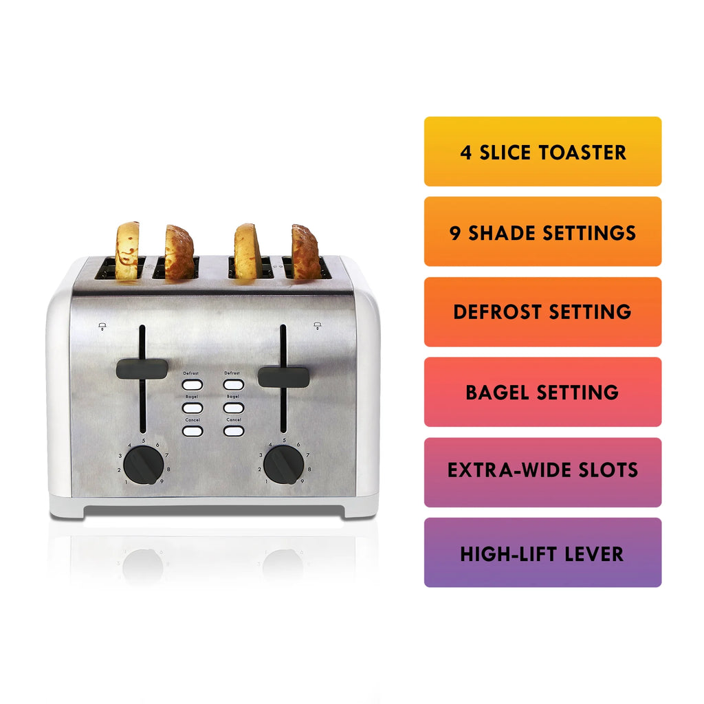 4-Slice Stainless Steel Toaster with Dual Controls I9611