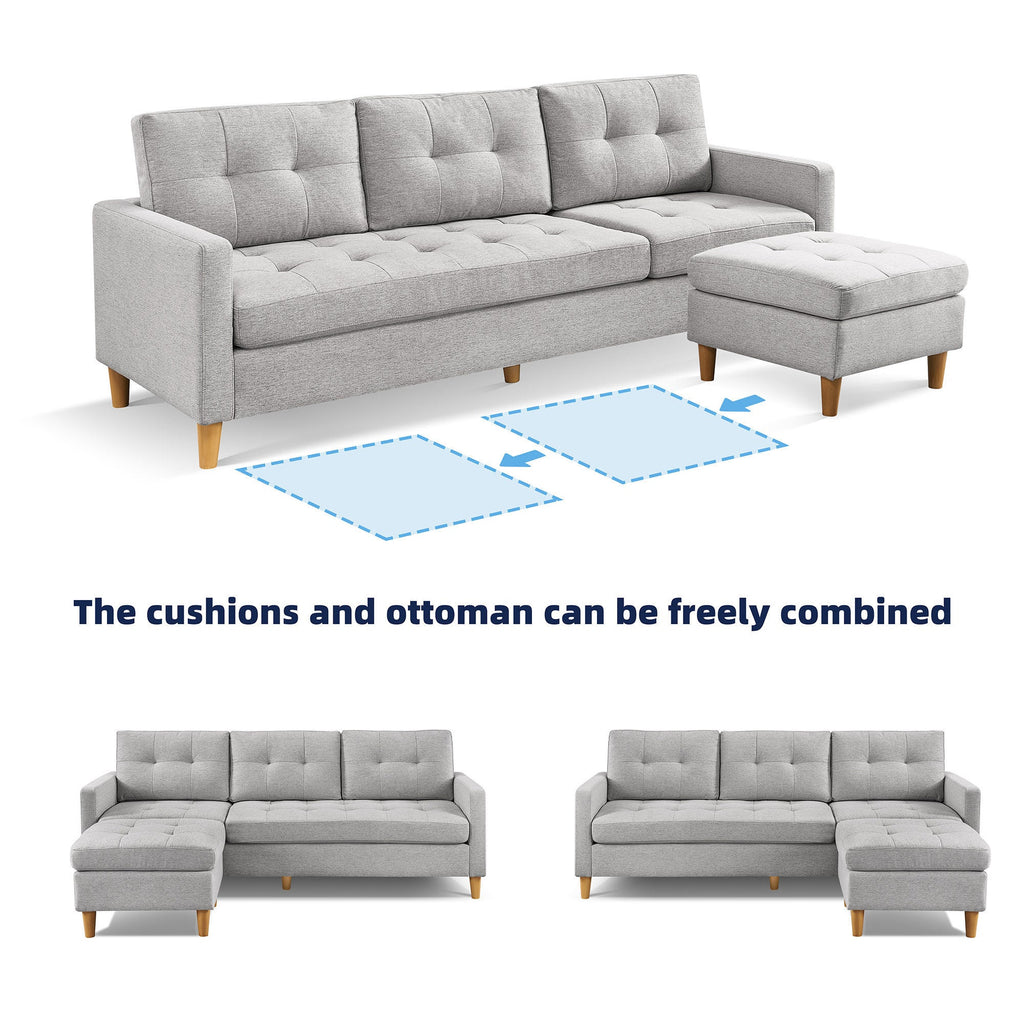 Light Grey Convertible Sectional Sofa with Ottoman G13344