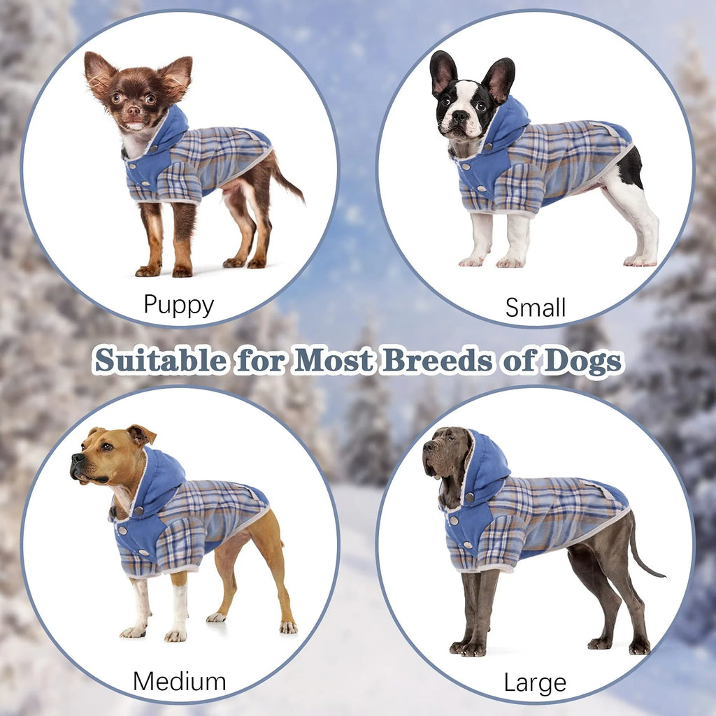 Plaid Dog Winter Coat with Hood Fleece Lining Z55545