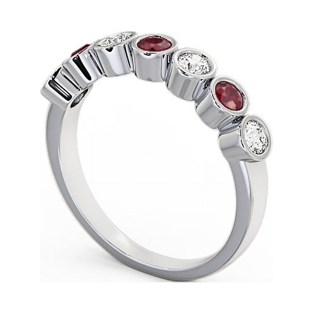 14K White Gold Ruby Diamond Eternity Band T299