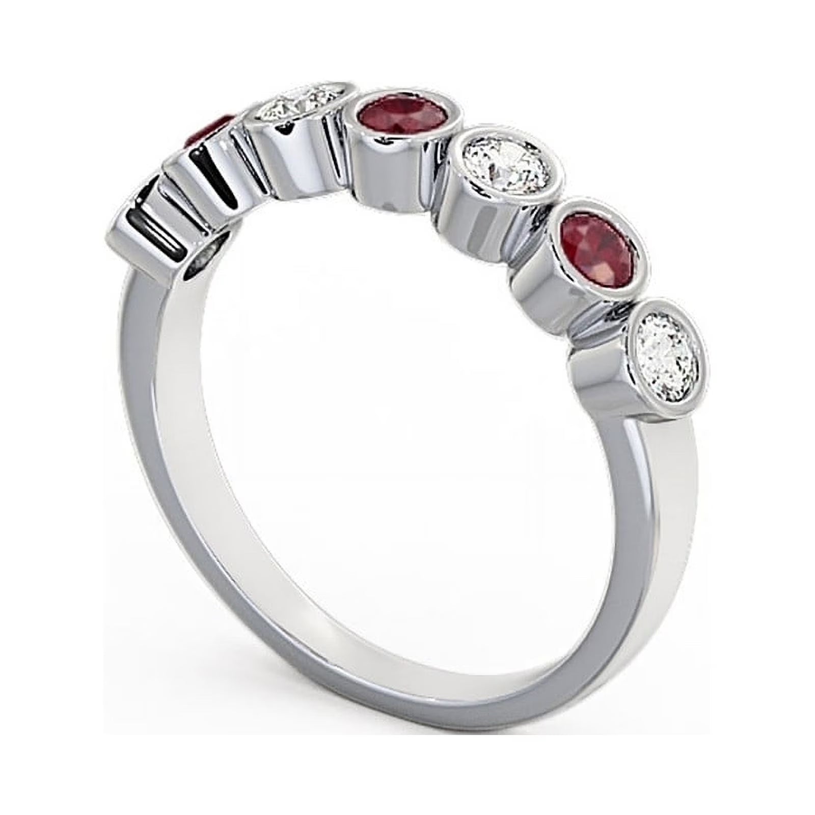 14K White Gold Ruby Diamond Eternity Band T299
