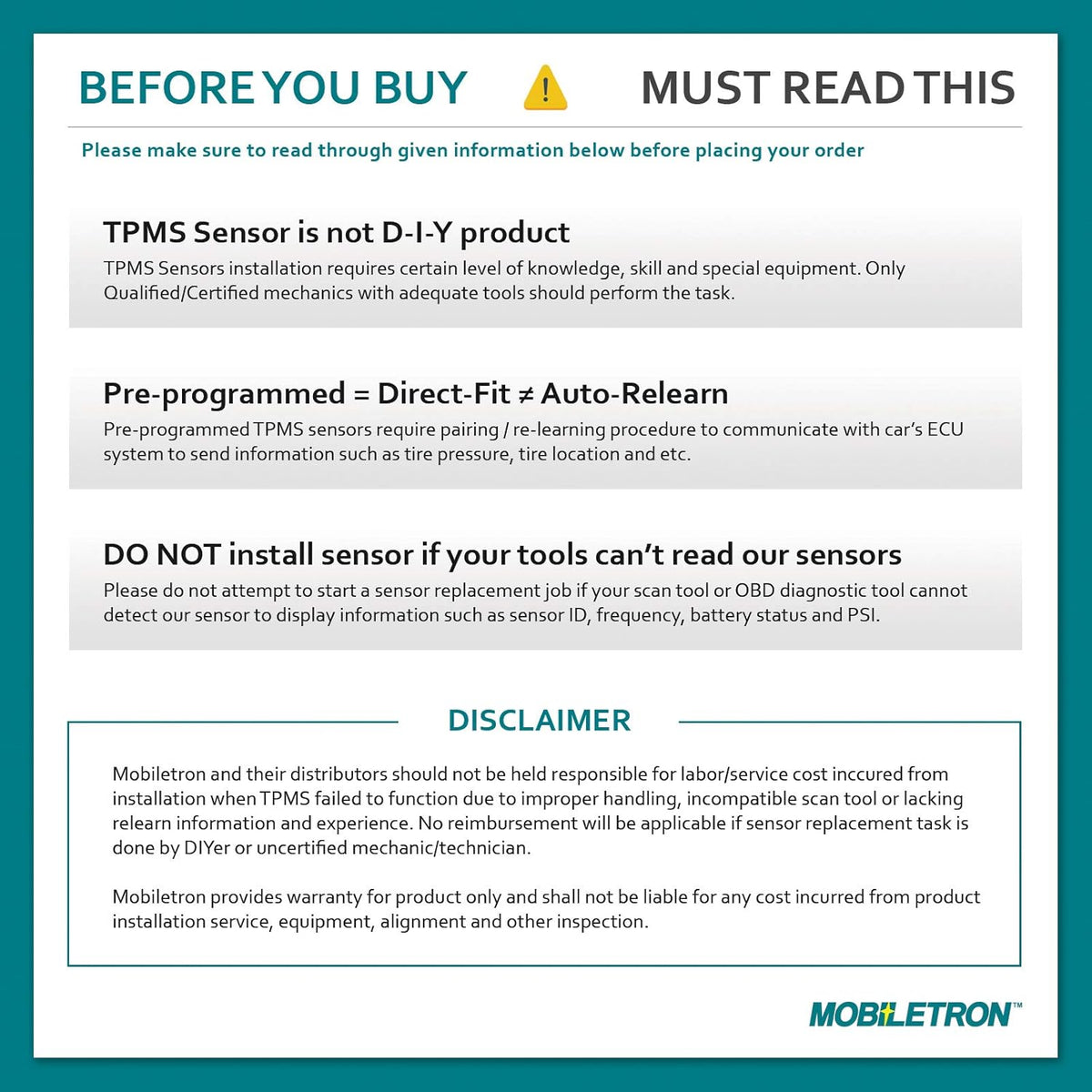 TPMS Tire Pressure Sensor 4-Pack C9503