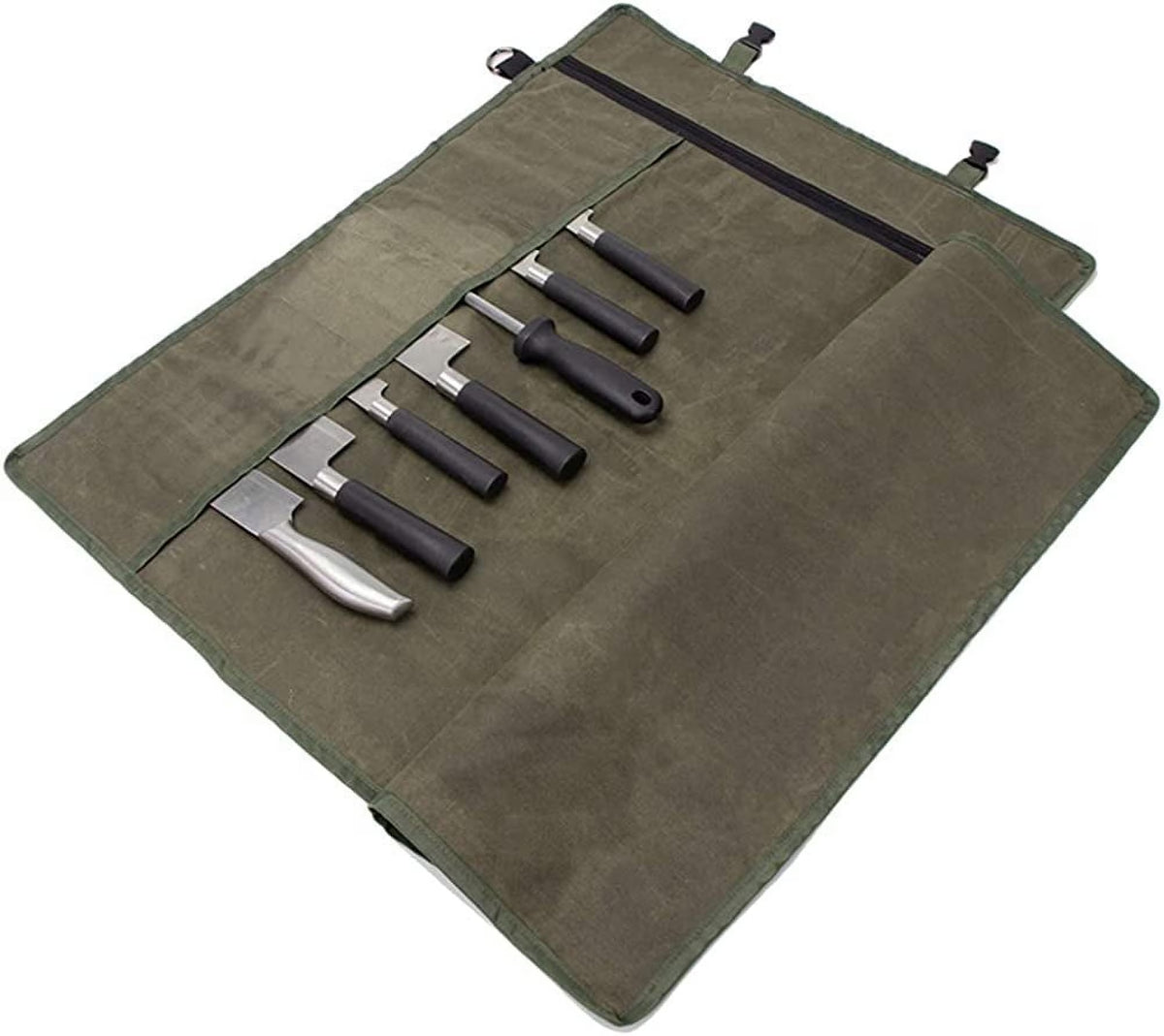 Waxed Canvas Knife Roll Bag with 10 Slots Plus 1 Zipper Pocket J87413