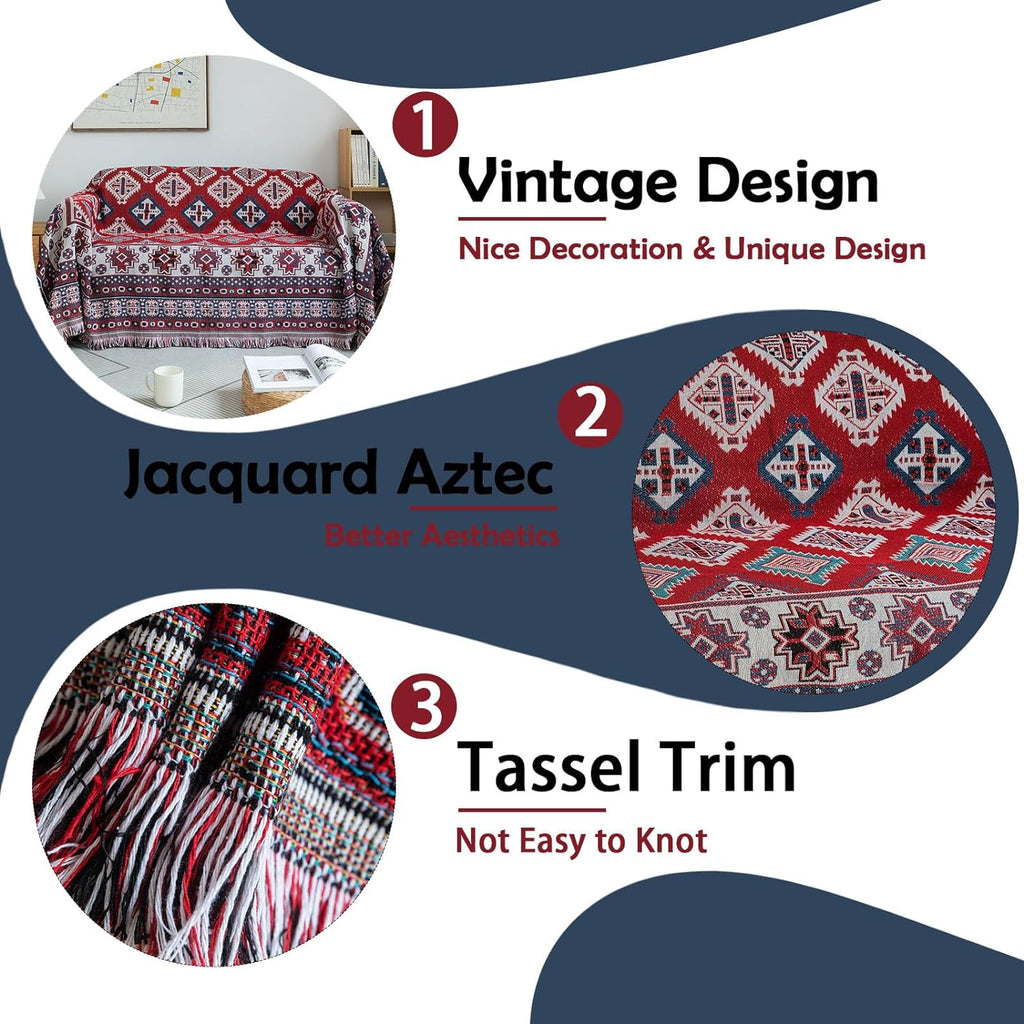 Red Geometric Jacquard Couch Cover, 71" X118" I481011