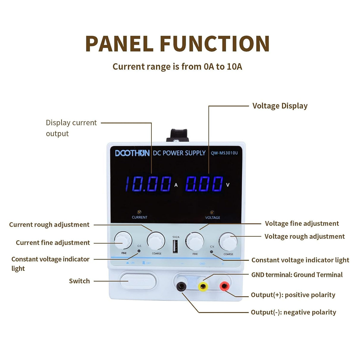 DC Power Supply Variable Adjustable Switching Regulated Bench Power Supply, 3-Digit LED Display, 5V/2A USB Interface, Alligator Test Line, American Power Cord, 30V/10A, Pack of 2 M19624