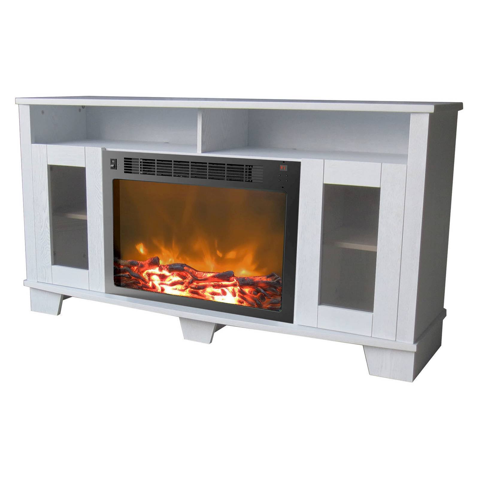 White Electronic Fireplace Mantel W7151