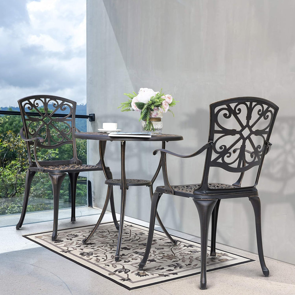 3 Piece Cast Aluminum Patio Bistro Table Set with Umbrella Hole W101