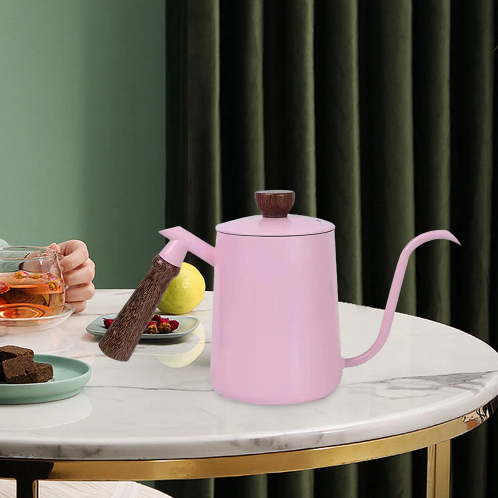 Pink 20oz Stainless Steel Drip Coffee Kettle with Long Narrow Spout C712