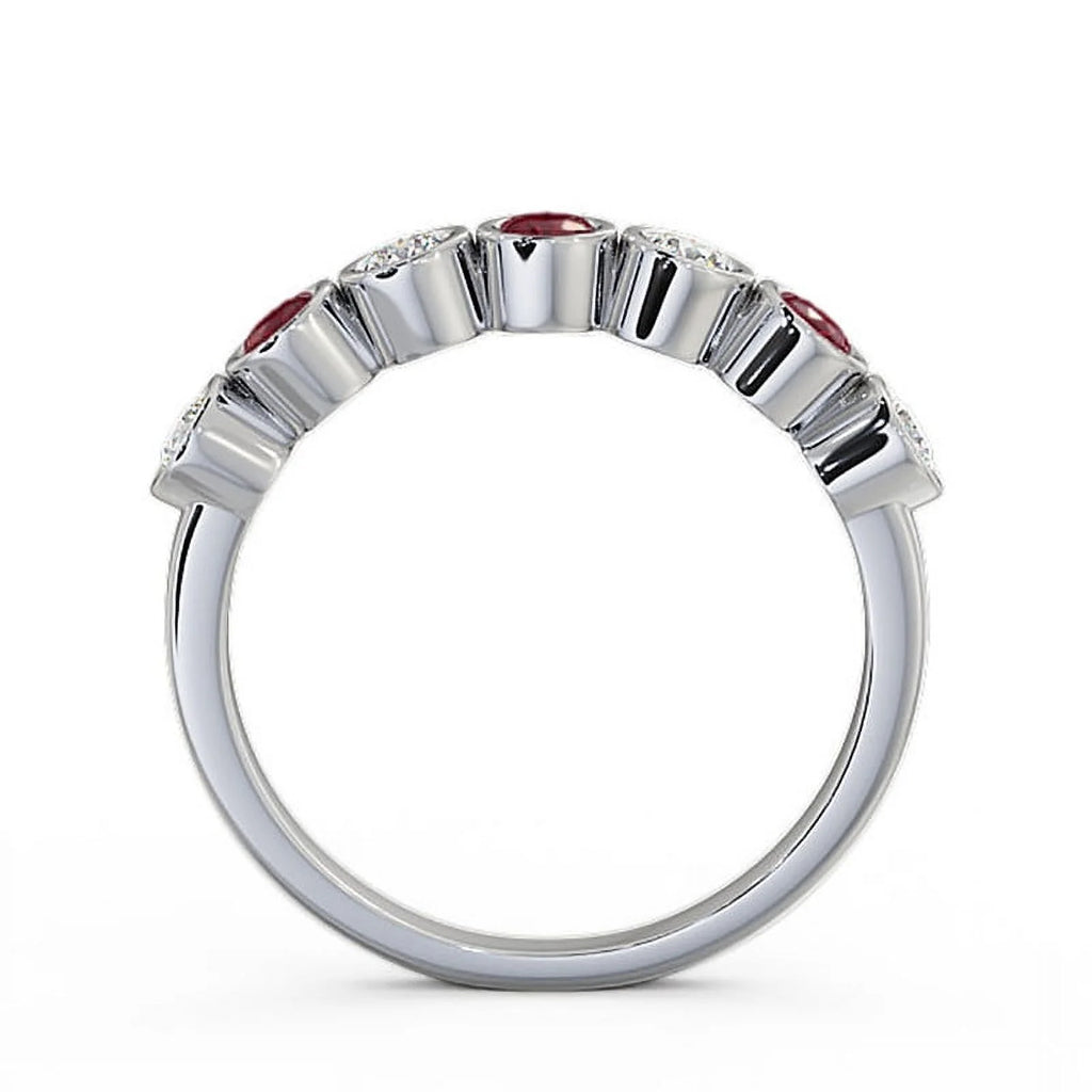 14K White Gold Ruby Diamond Eternity Band T299