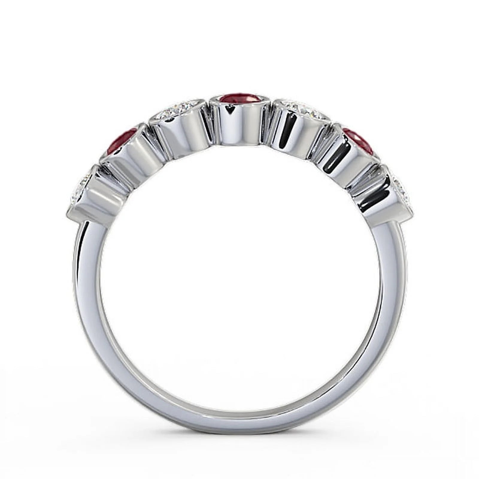 14K White Gold Ruby Diamond Eternity Band T299