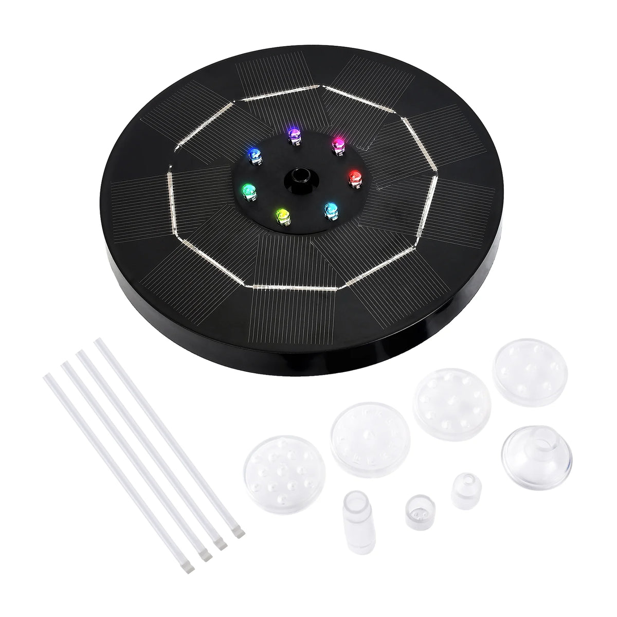 Solar Fountain Pump with Colorful Gradient Light 1800mAh Battery 6 Nozzles W676382