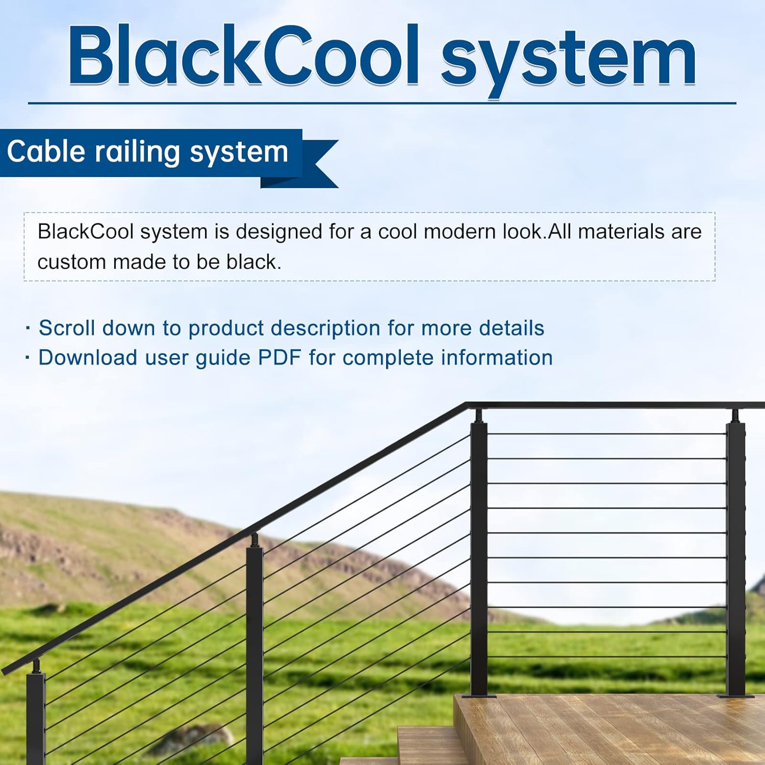 Black Invisible Cable Railing Kit 1/8 T316 Stainless Steel H915