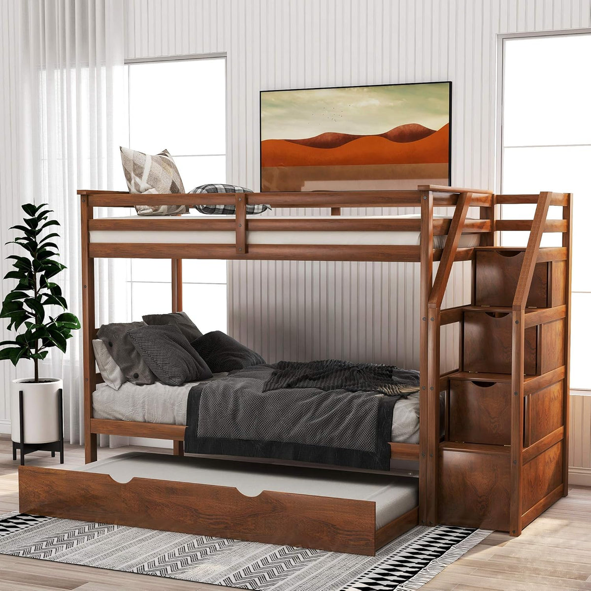 White Twin Over Twin/Full Bunk Bed with Storage Drawers X6766