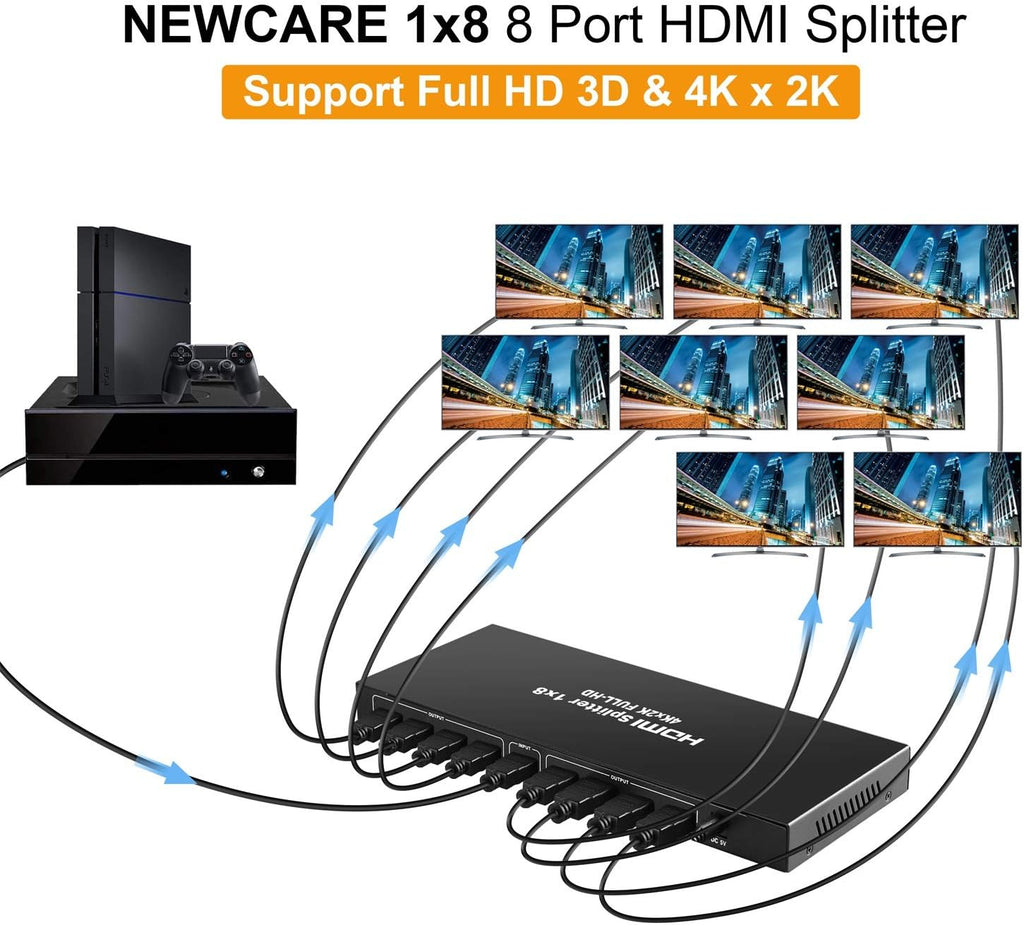 4K 1x8 HDMI Splitter Powered 8way Audio Video Distributor Amplifier with Charger L261247