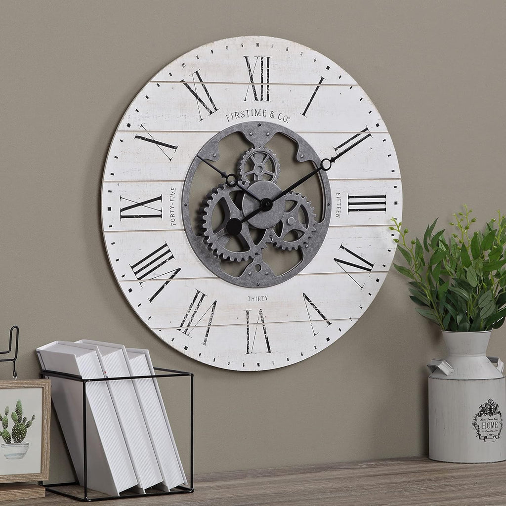 Black Shiplap Gears Farmhouse Wall Clock Z61336