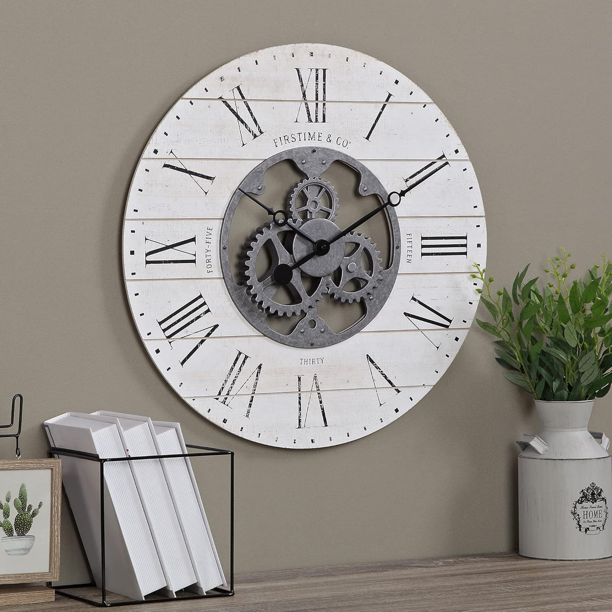 Black Shiplap Gears Farmhouse Wall Clock Z61336