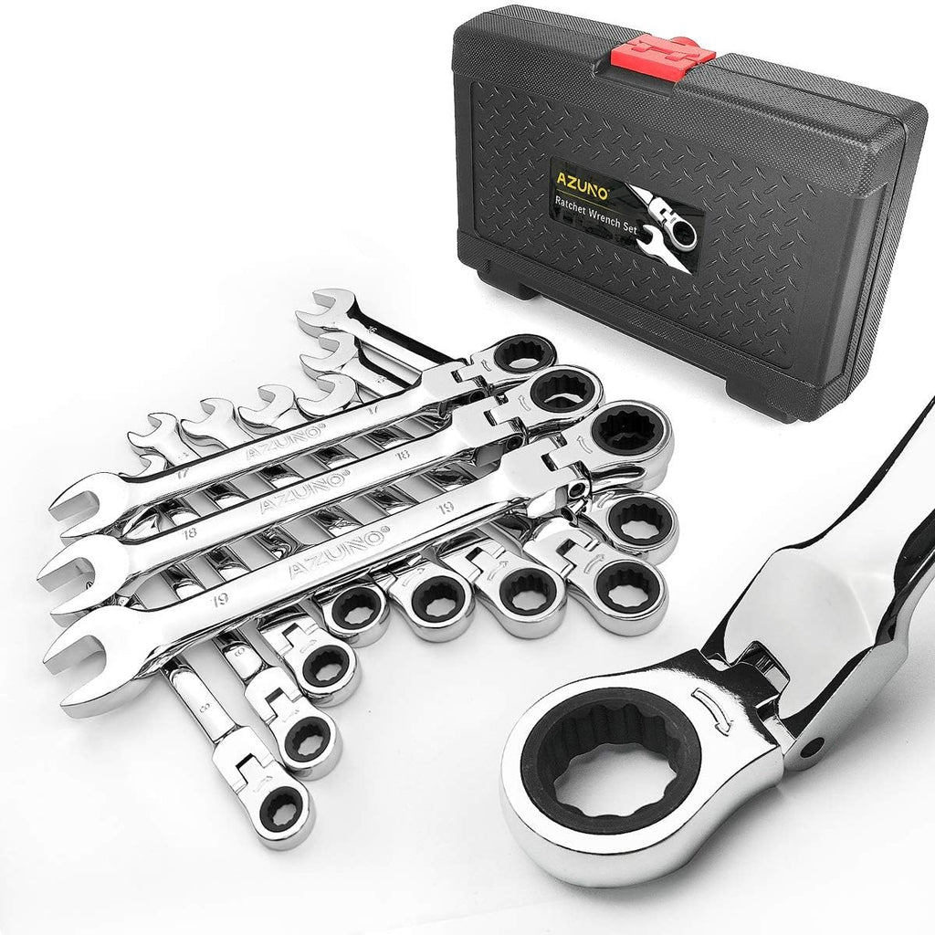 12-Piece Flex-head Ratcheting Wrench Set, Metric 8-19mm, Chrome Vanadium Steel F954