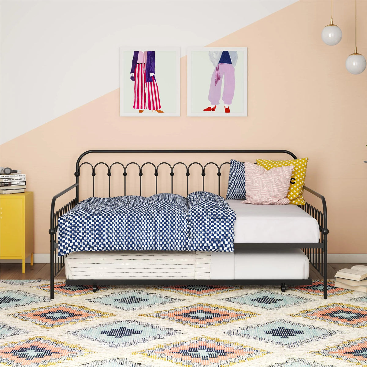 Black Full Metal Daybed with Twin Trundle Bed H6733