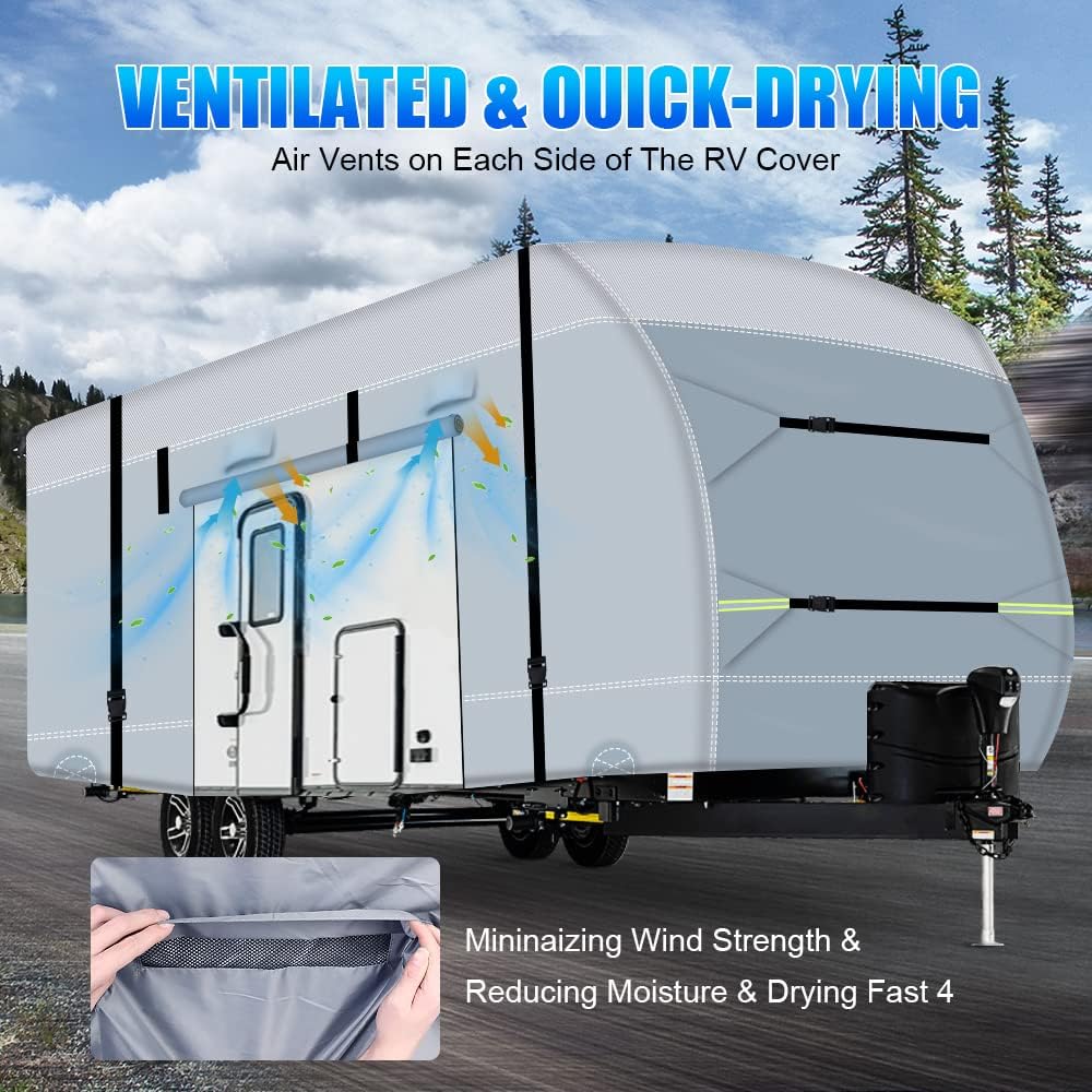 600D Ripstop RV Cover with 4 Tire Covers & Tongue Jack Cover & 6 Gutter Cover N787140