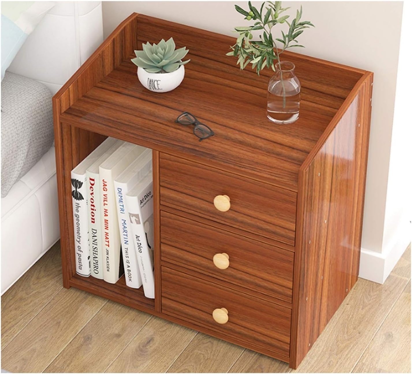 White 3 Drawer Wooden Nightstand with Storage Shelves Q242