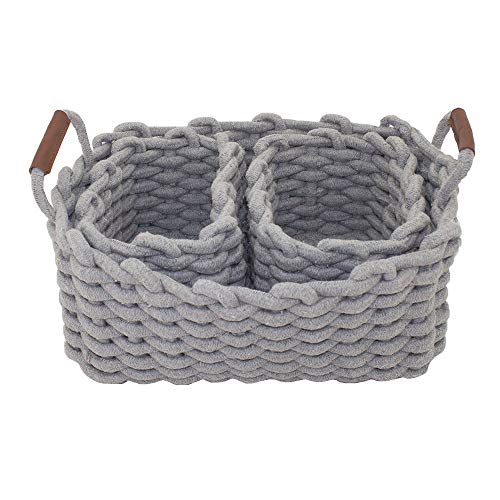 Set of 3 White Cotton Rope Woven Storage Basket D63771