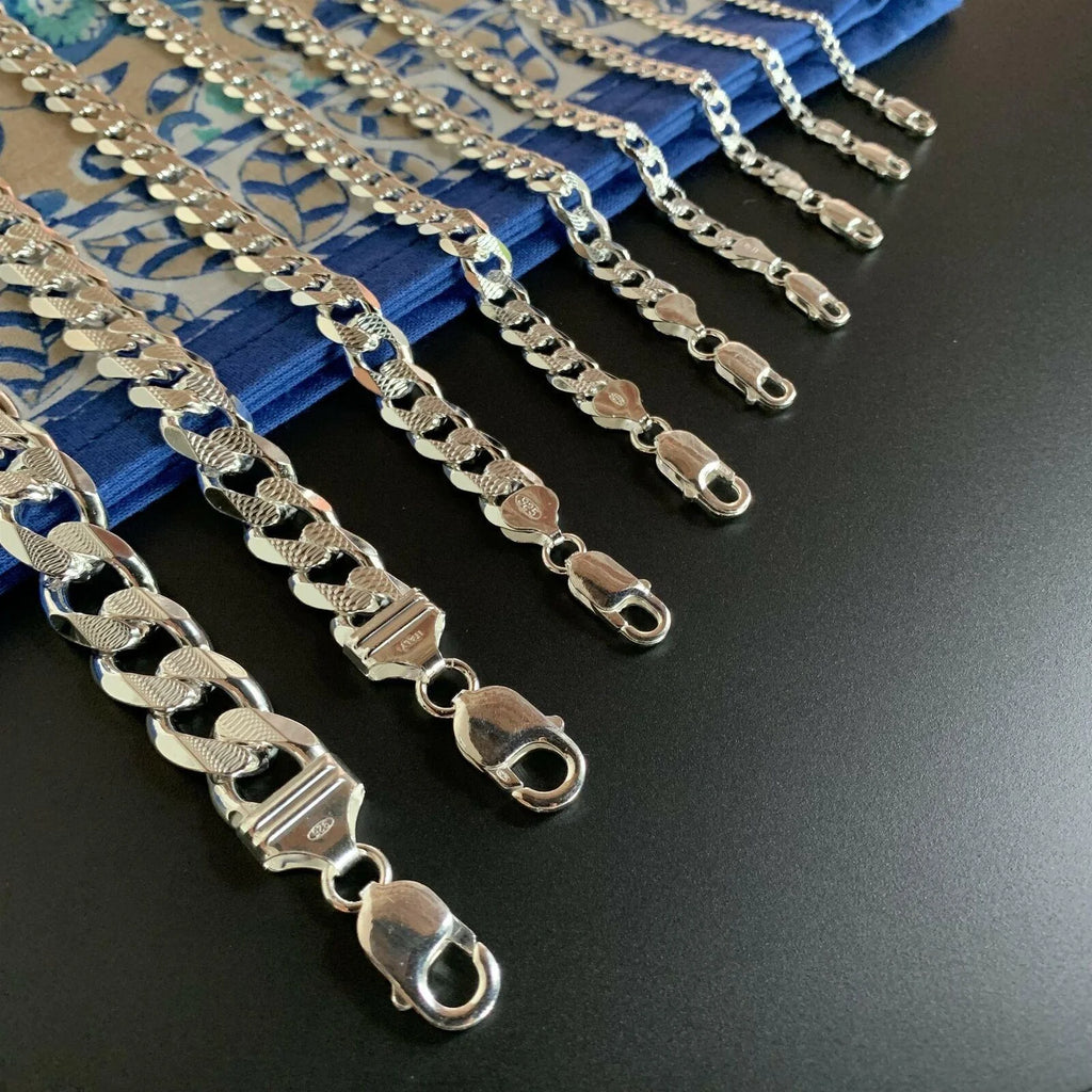 Real Solid 925 Sterling Silver Cuban Curb Chain Necklace J198781