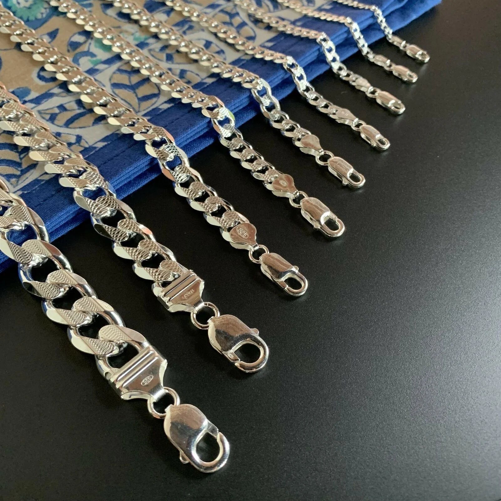 Real Solid 925 Sterling Silver Cuban Curb Chain Necklace J198781