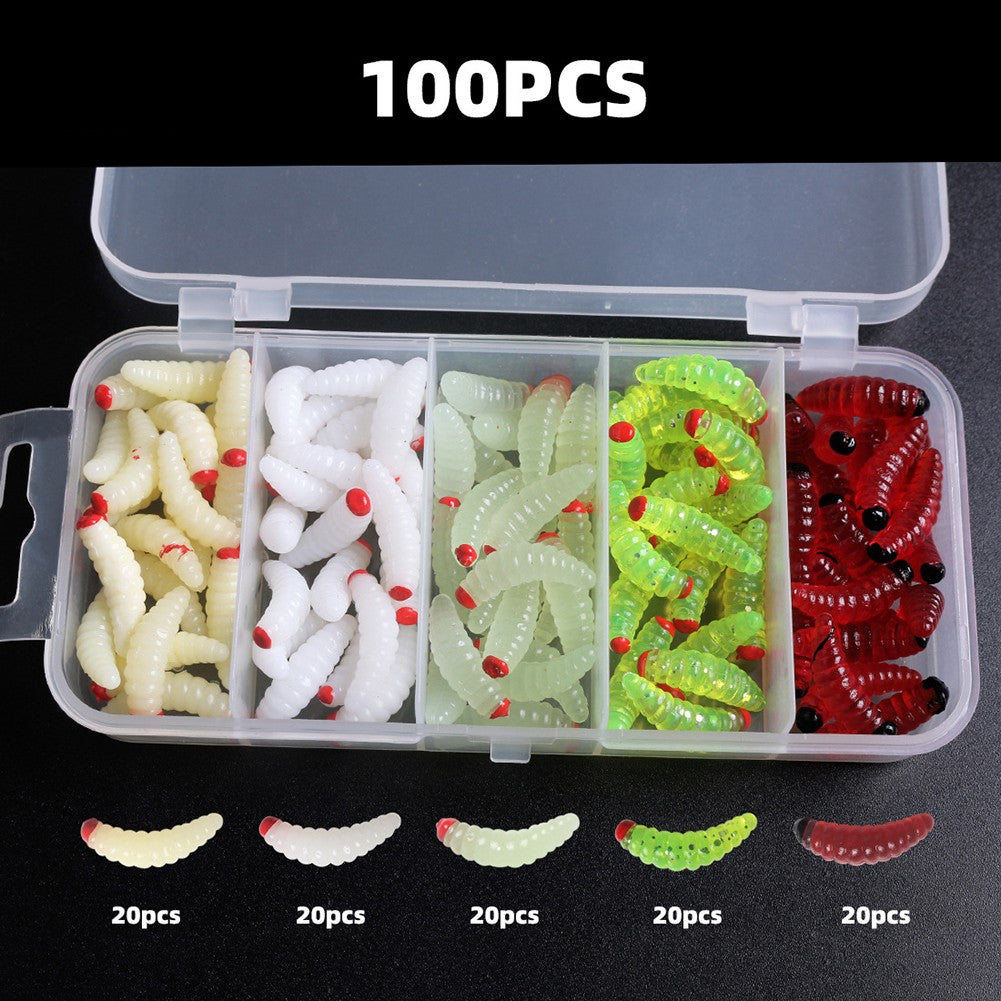 100pcs boxed Fishing Silica gel soft bait Artificial Maggots D97283
