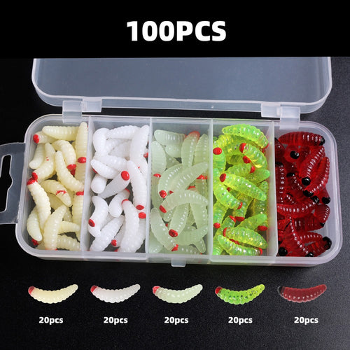 100pcs boxed Fishing Silica gel soft bait Artificial Maggots D97283