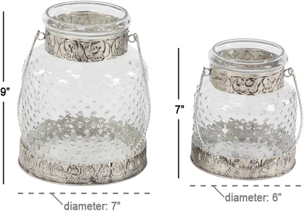 Glass Jar Candle Holders with Metal Handles, Clear, Silver, Pack of 2 A175067