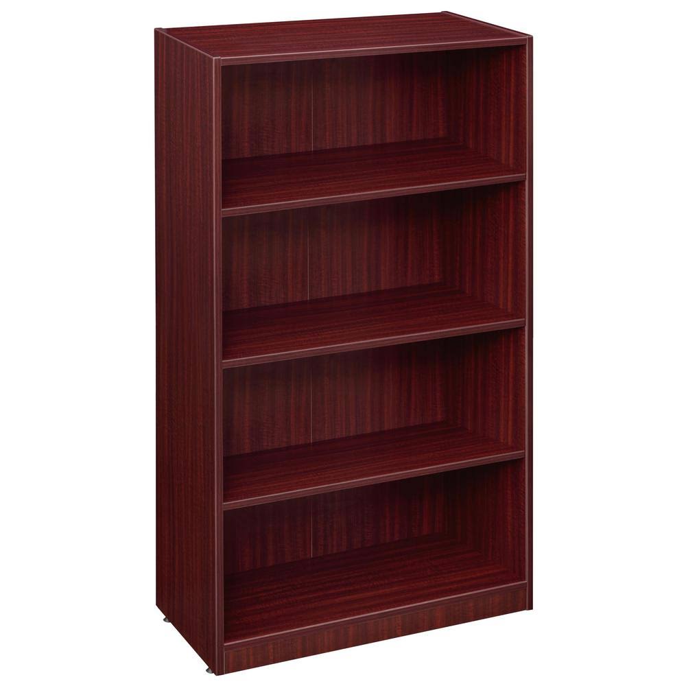 Mahogany Wood 4-Shelf Standard Bookcase with Adjustable Shelves B261