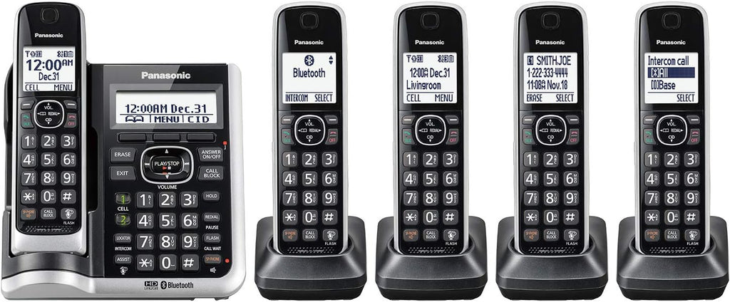Black/Silver Trim 5 Handsets Cordless Phone System Y19926