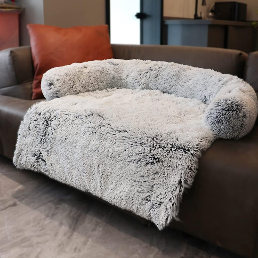 Silver Grey Medium Pet Couch Protector with Memory Foam Neck Bolster U936053