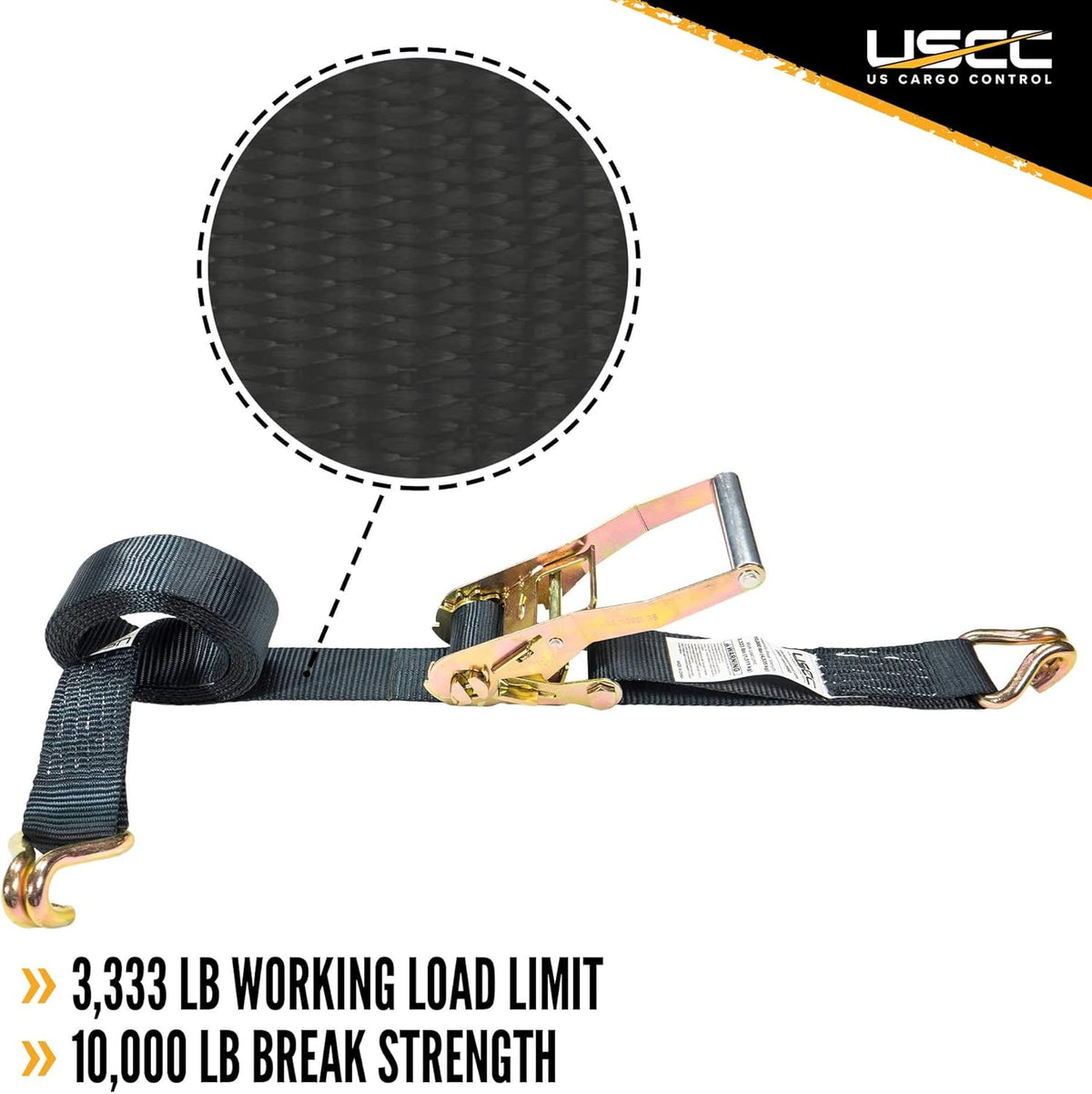 2 Pack 2 Inch x 18 Foot Black Ratchet Straps with Double J Hooks P4626