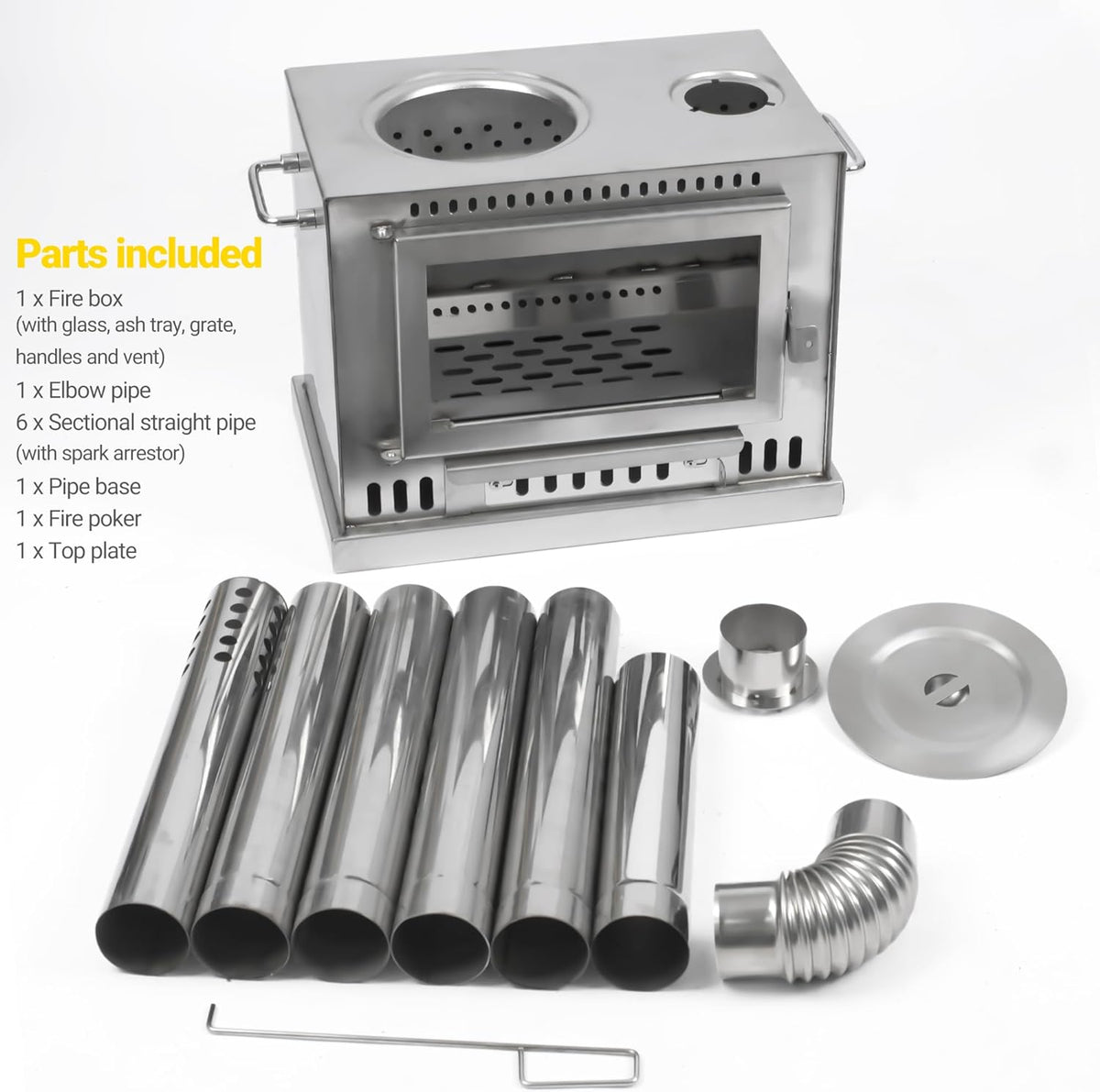 Tent Stove with View Glass, Pipes and Slide Air Intake Valve N12435