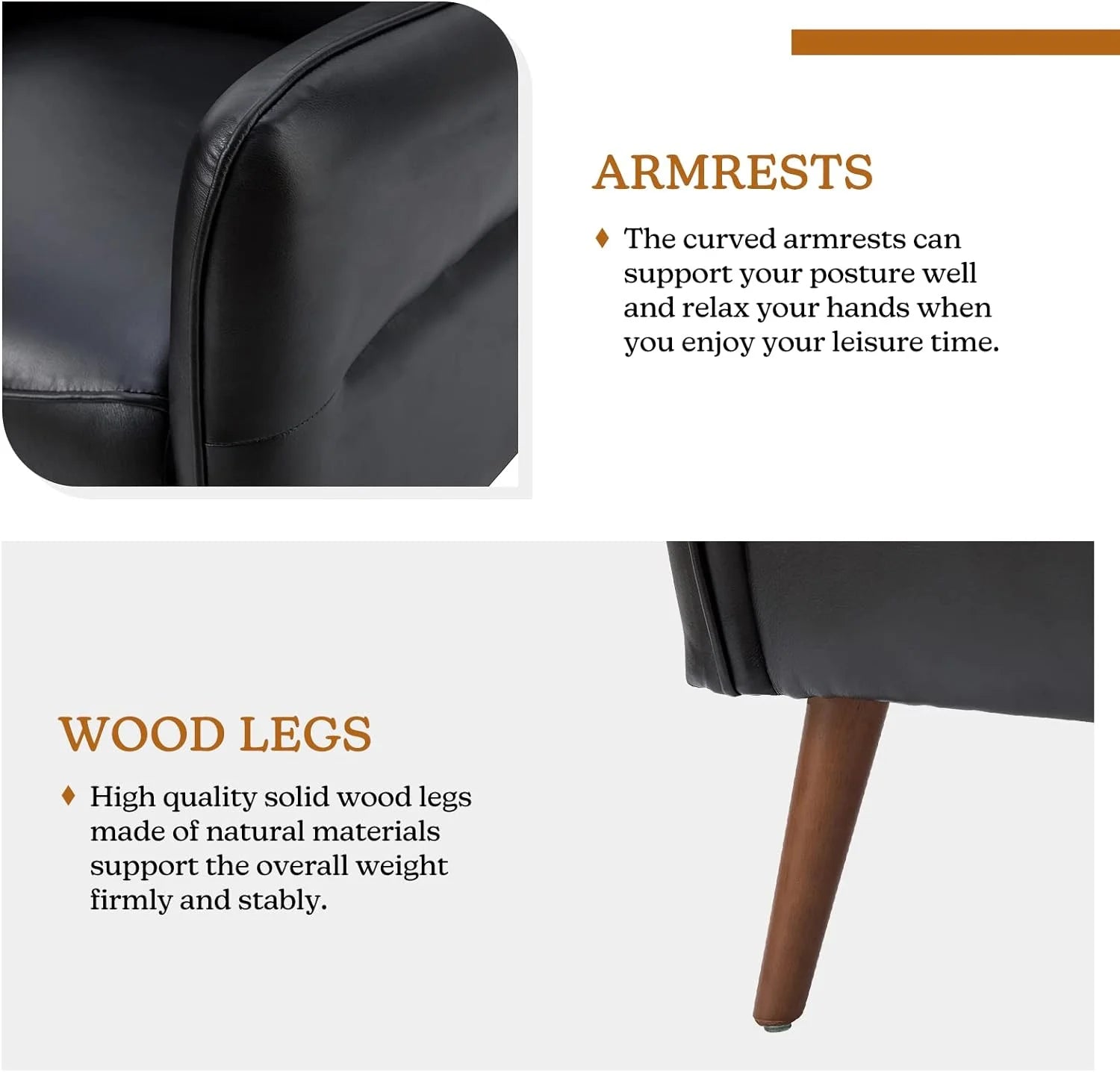 Black Faux Leather Armchairs Set Of 2 With Wooden Legs F403747