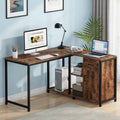 Brown L Shaped Desk with Drawer Cabinet and Storage Shelves A850