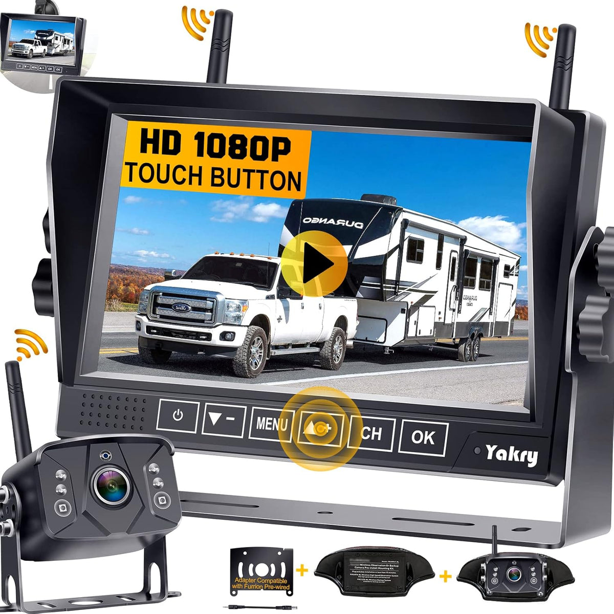 Wireless Backup Camera RV HD 1080P 7 Inch Monitor Four Channels DVR Recorder Bluetooth Rear View System Night Vision A362517