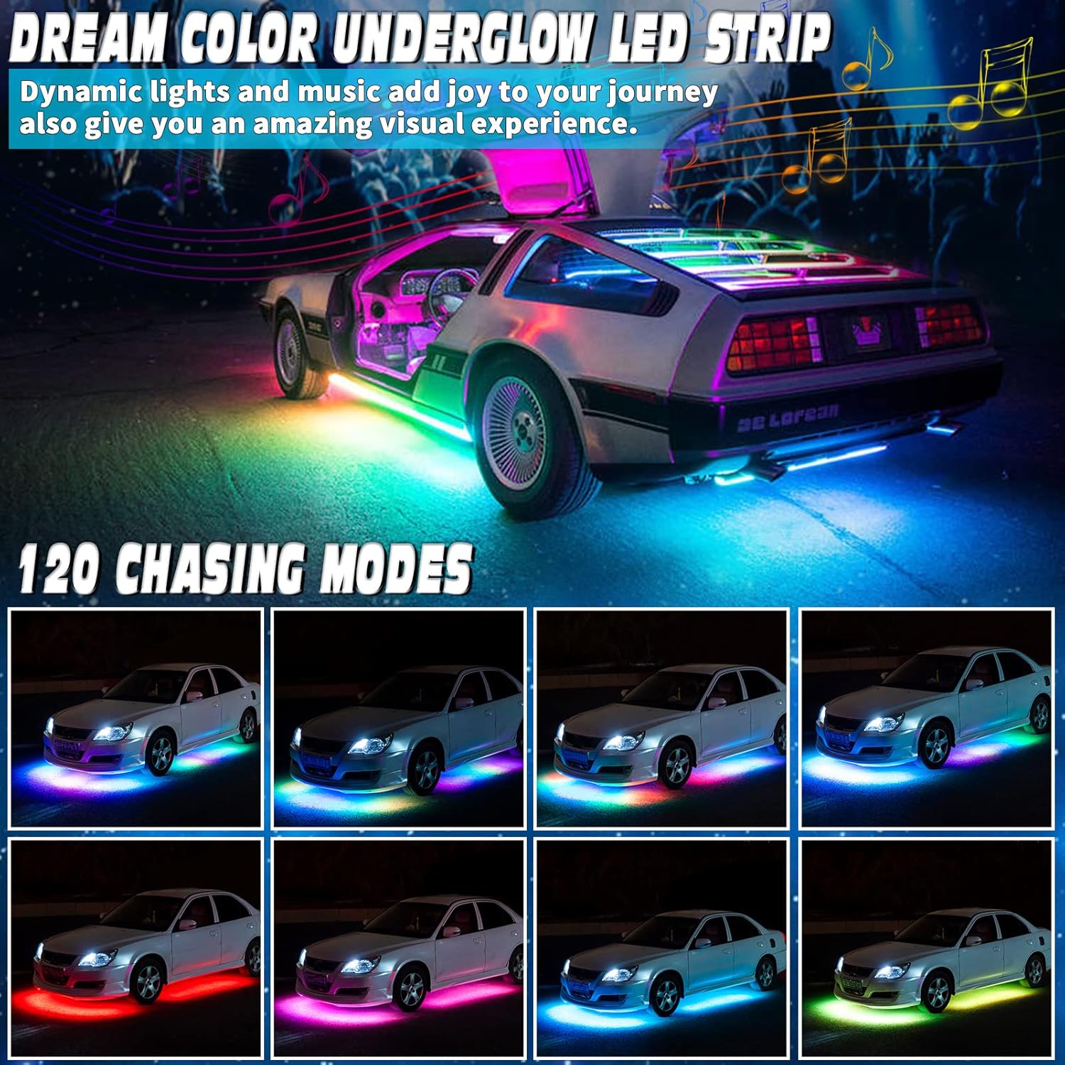 6PCS Dimmable RGB Car Underglow Lights with APP Control C348