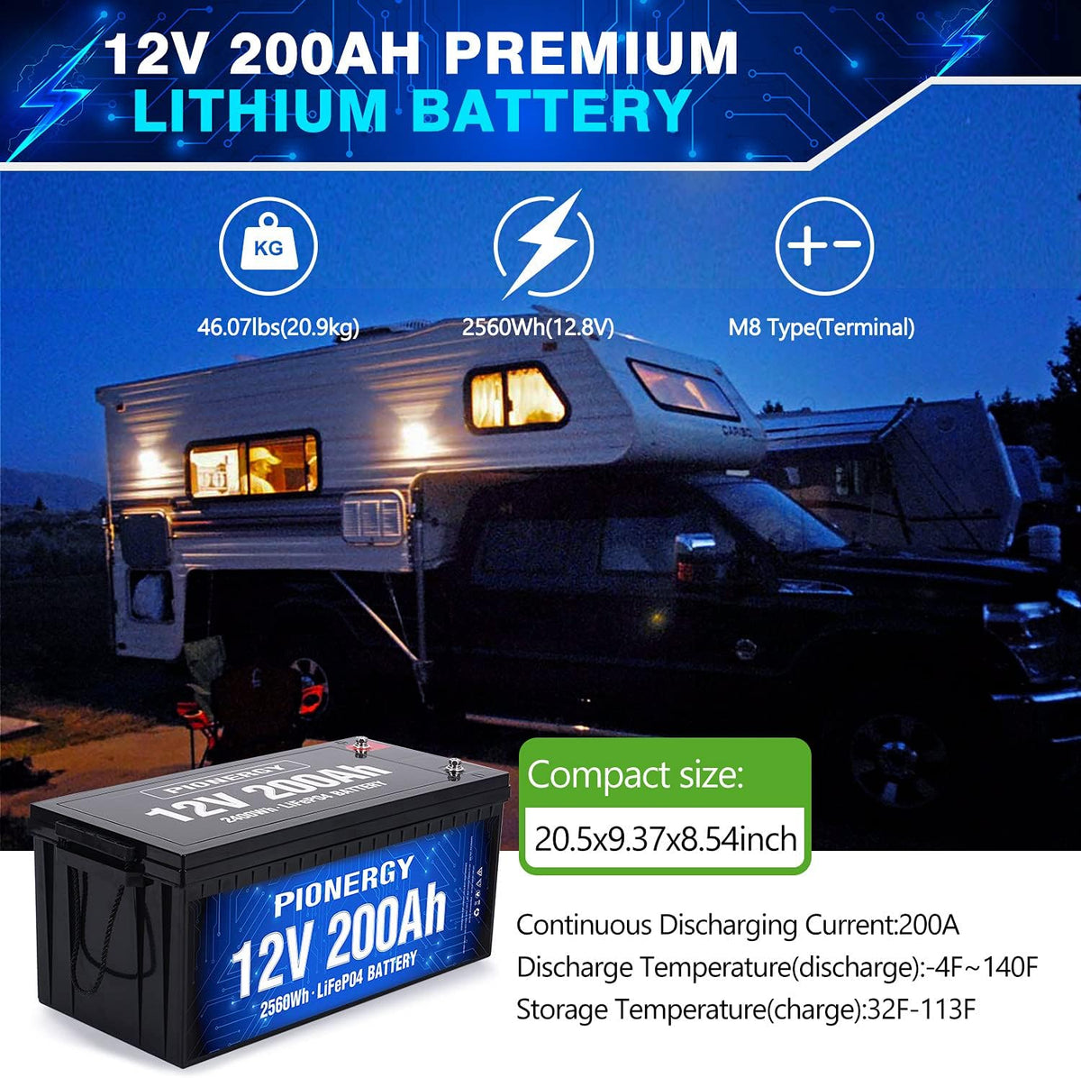 12V 200Ah LiFePO4 Battery with Built-in 100A BMS X5362