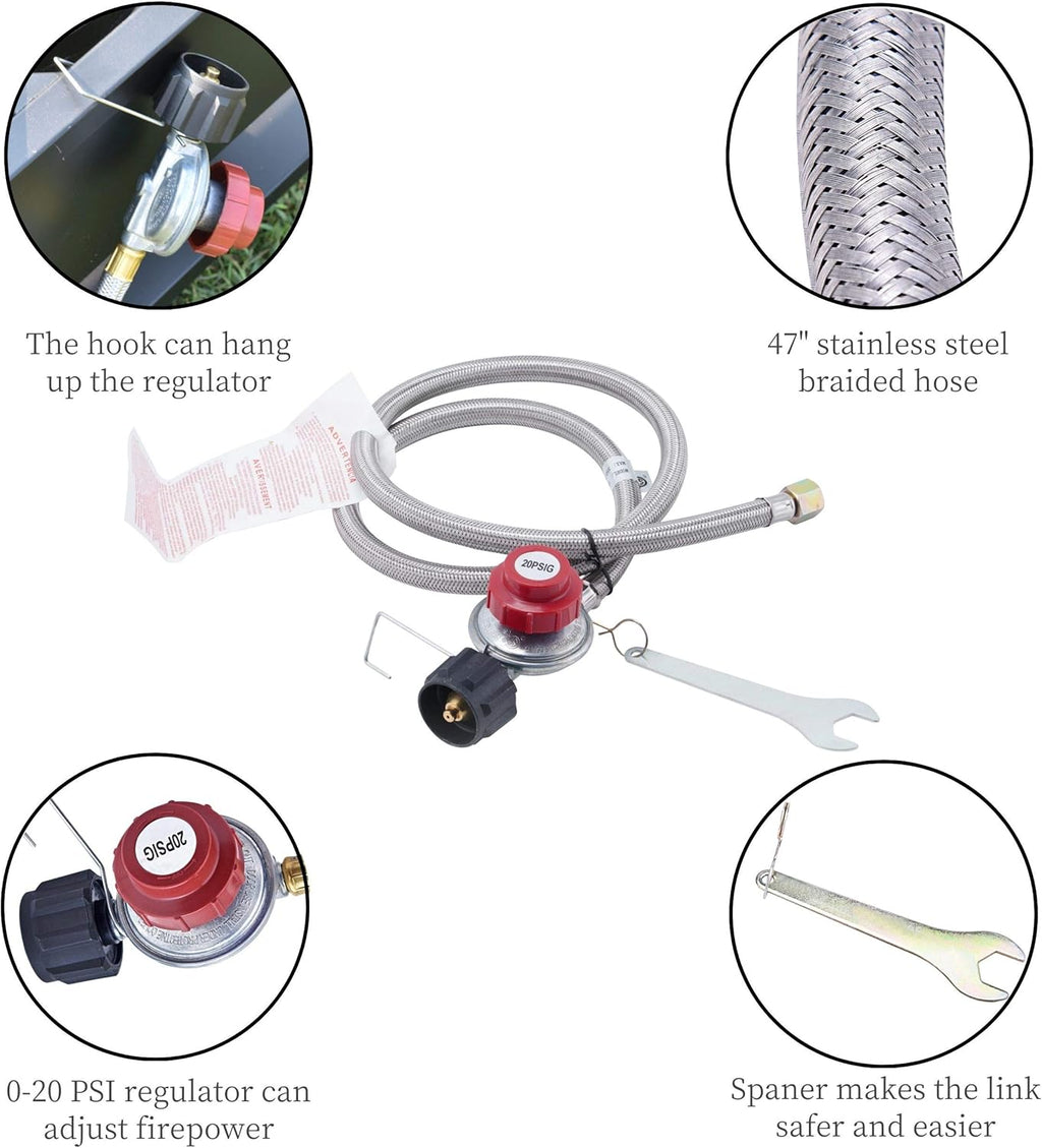 Cast Iron Propane Burner with Adjustable Regulator & Steel Braided Hose M898544