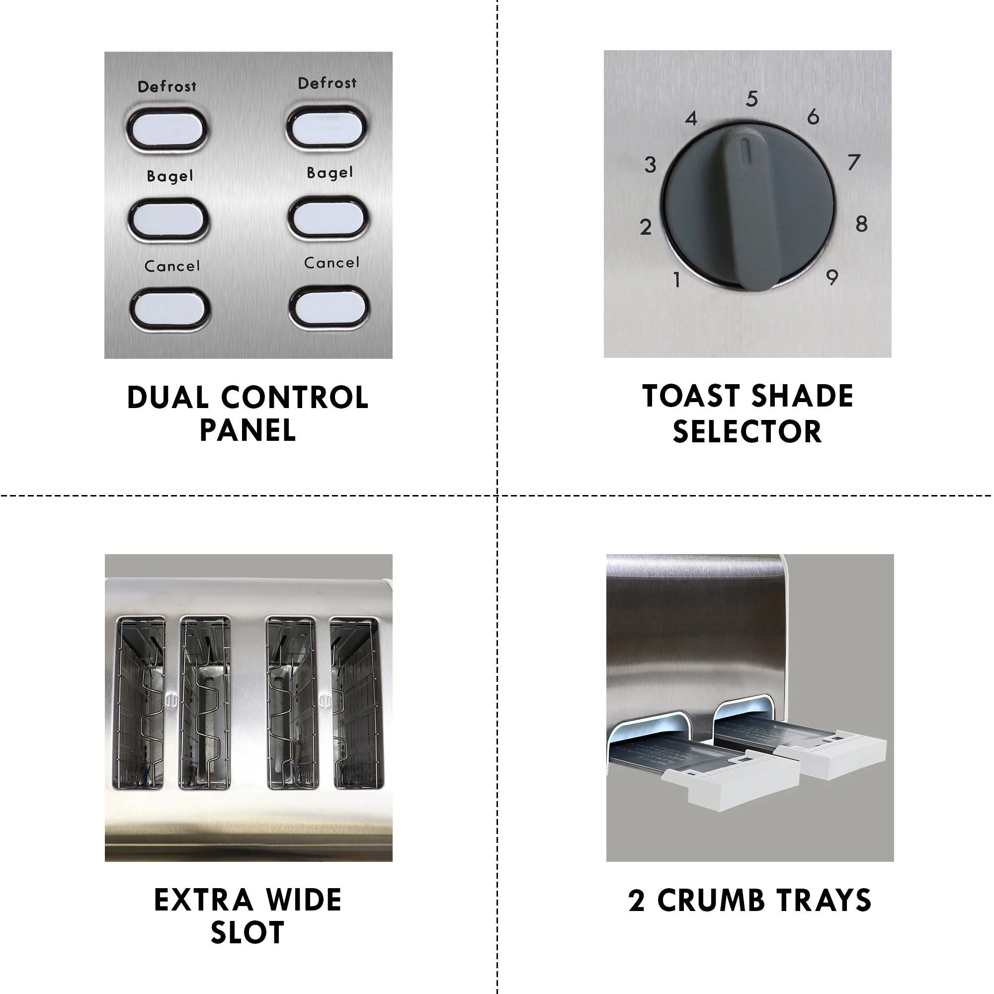 4-Slice Stainless Steel Toaster with Dual Controls I9611