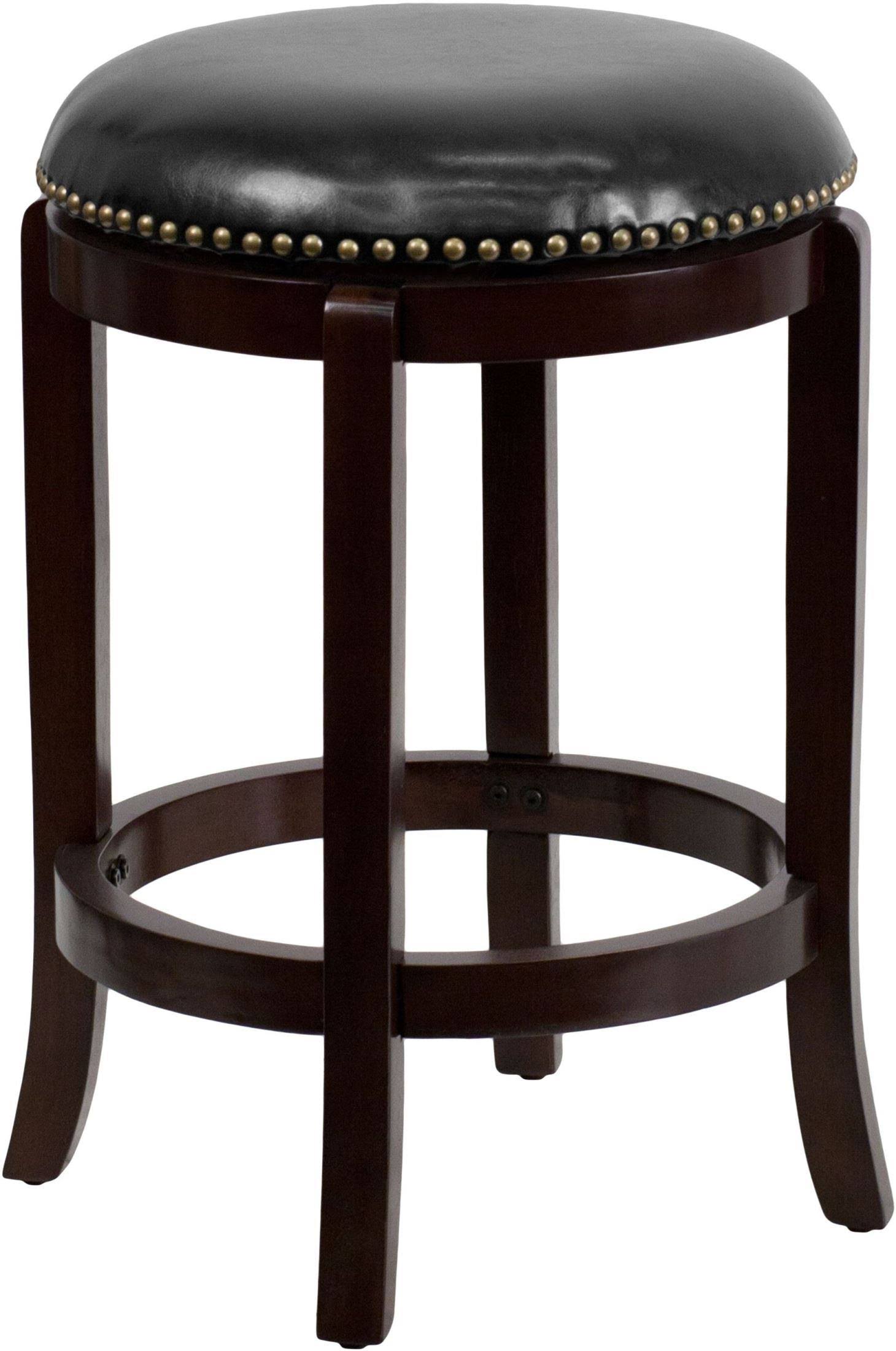 24 Inch Backless Cappuccino Wood Counter Height Stool with Black Leather Swivel Seat C718