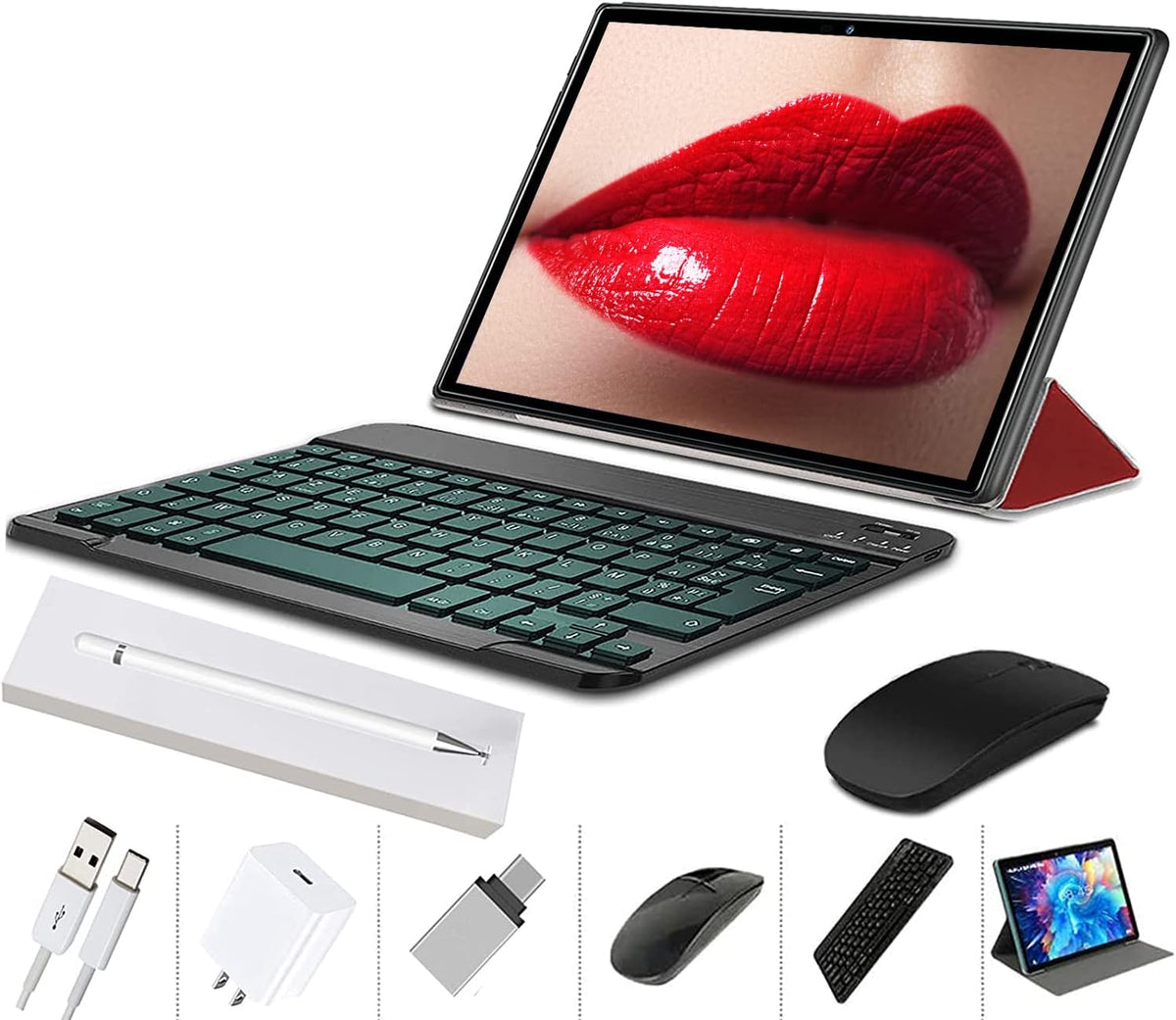10 Inch Android Tablet with Keyboard, 4GB RAM, 64GB ROM, Red C6357