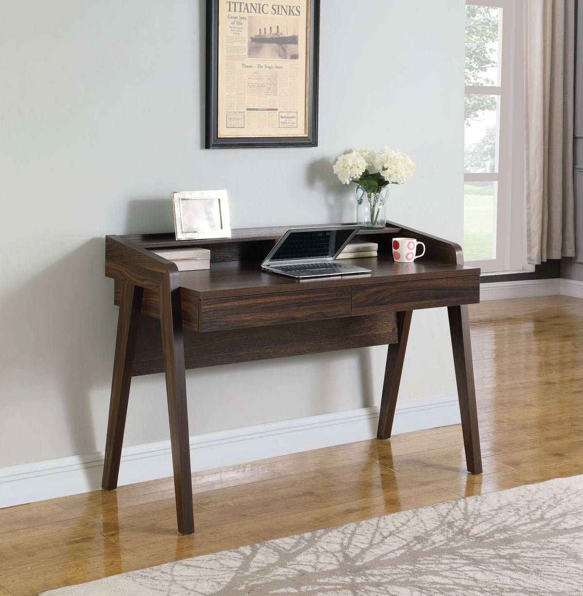 Walnut Writing Desk with Outlet S633