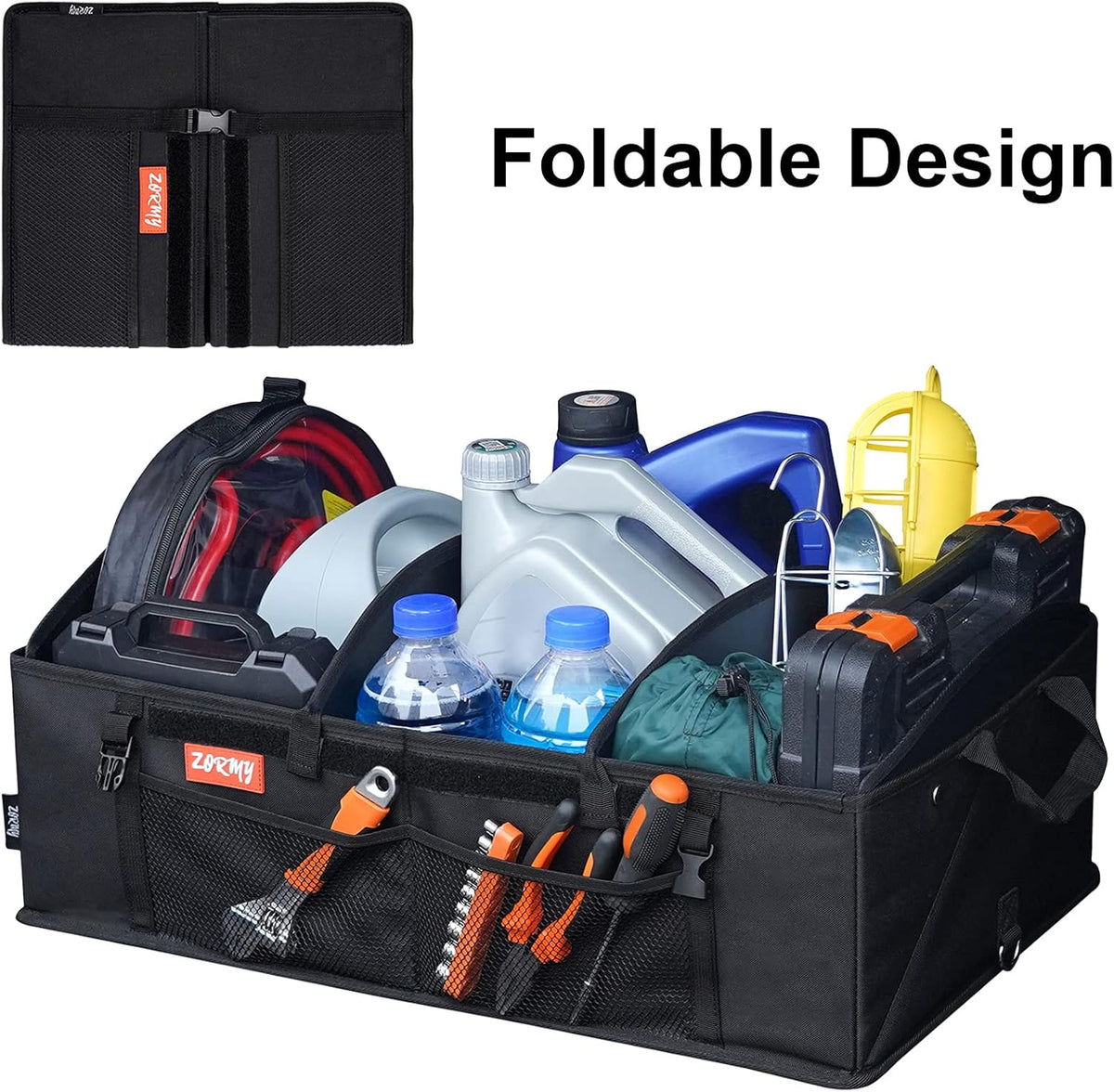 Trunk Organizer with 4 Adjustable Compartments Foldable Portable Car Organizer G63433